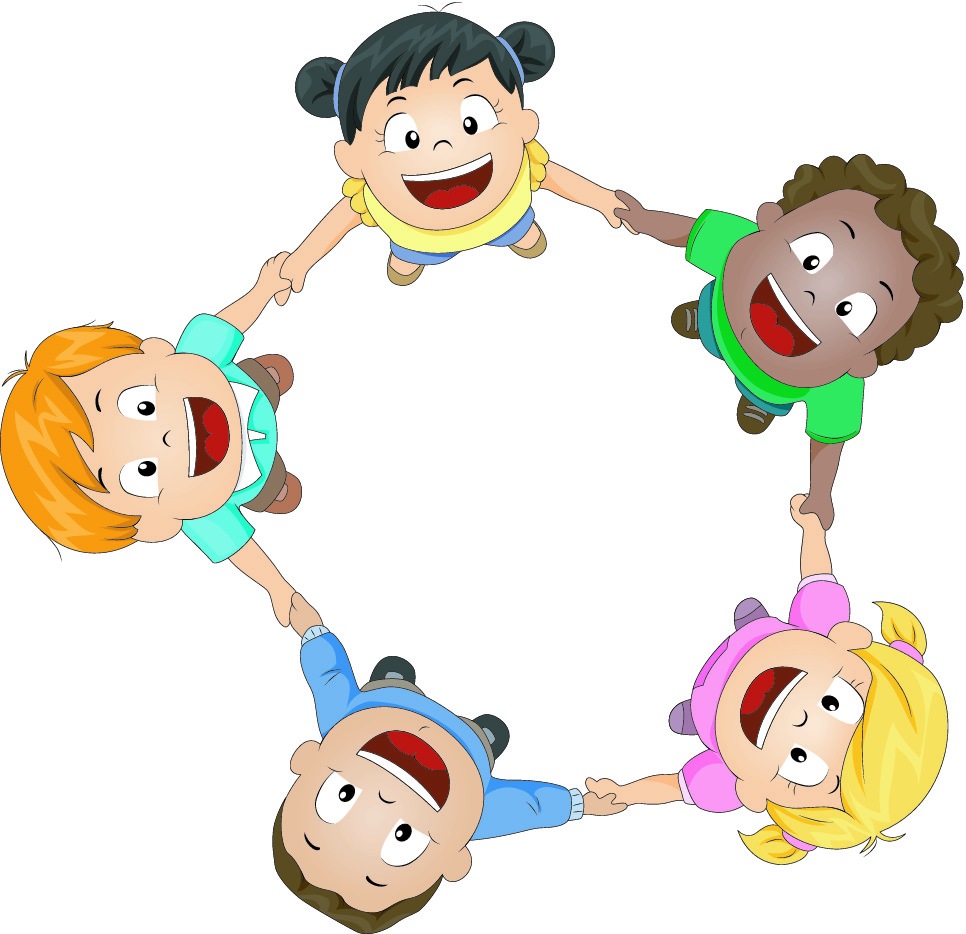 A circle of children holding hands.